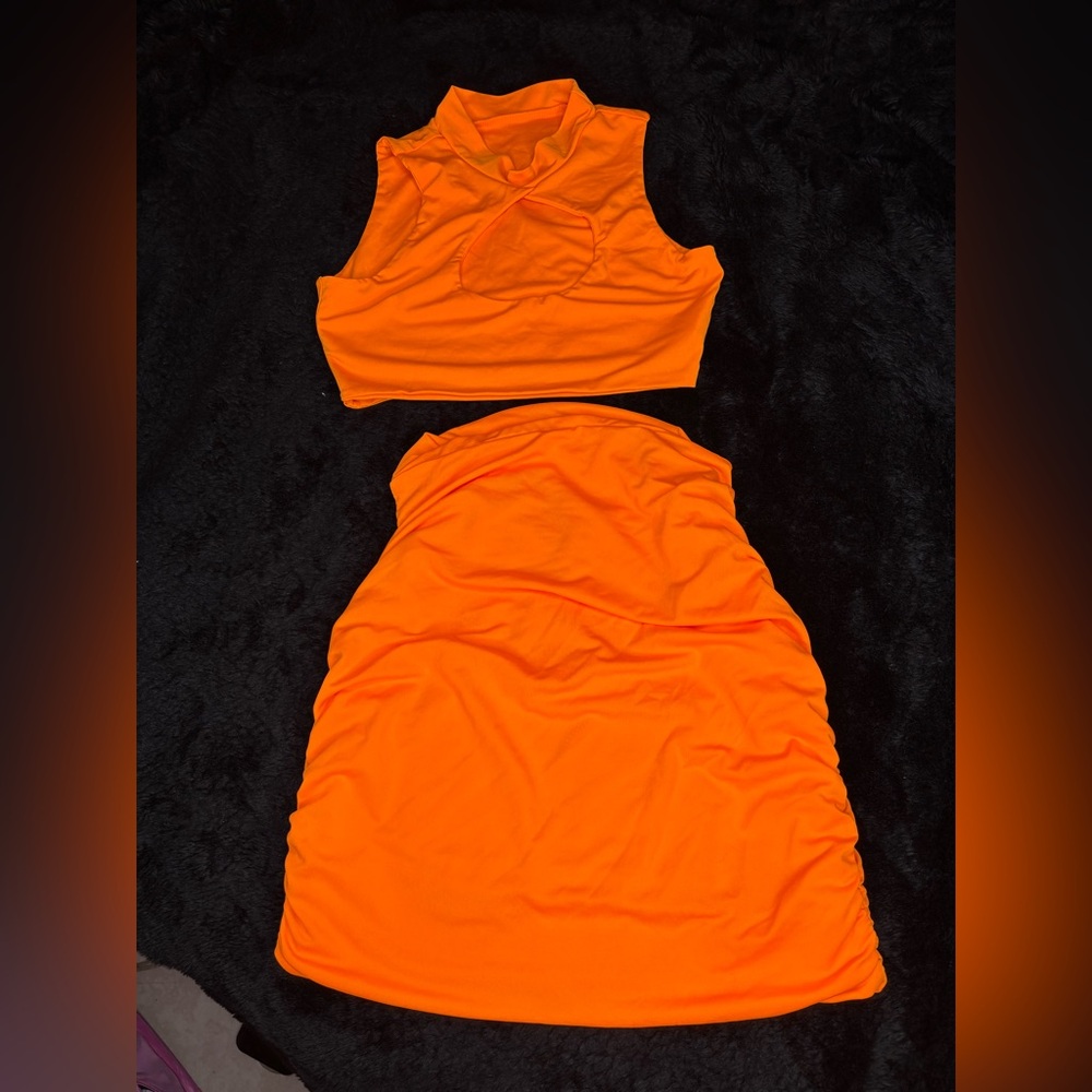 SHEIN Bright Orange Pencil Skirt Set